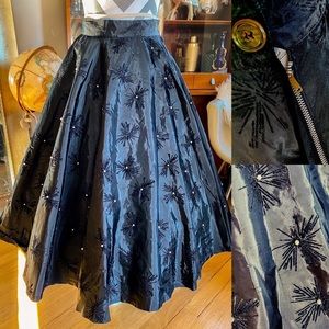 Authentic Vintage 1950’s Black Taffeta Pin Up Circle Skirt